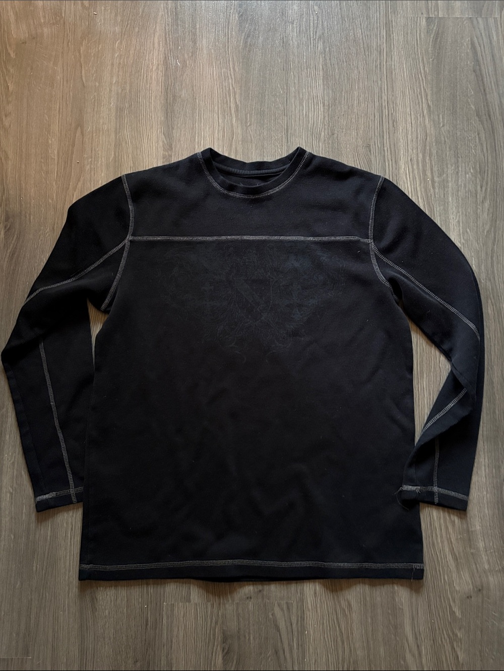 MACHINE CLOTHING - Black Long Sleeve Crewneck Top with Contrast Stitching
